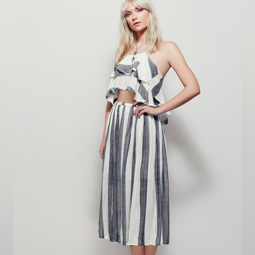 Free People Grey/white Linen Two-piece set